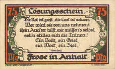 Frose Gemeinde, 1x75pf, Set of 1 Note, 398.5