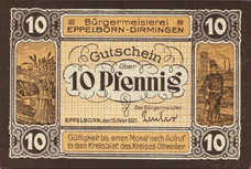 Eppelborn Dirmingen Bürgermeisterel, 1x10pf, 1x25pf, 1x50pf, Set of 3 Notes, 339.1