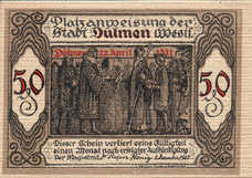 Dülmen Stadt, 1x50pf, 1x75pf, 1x1mk, 1x1.5mk, 1x2mk, 1x2.5mk, Set of 6 Notes, 295.1a