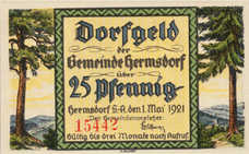 Hermsdorf Gemeinde, 1x25pf, 1x50pf, 2x75pf, Set of 4 Notes, 600.1