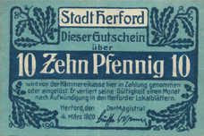 Herford Stadt, 1x10pf, 1x20pf, 1x50pf, Set of 3 Notes, H28.6a