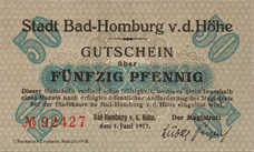 Homburg v.d.H Bad Stadt, 1x50pf, Set of 1 Note, H52.2