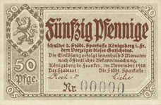 Königsberg in Franken Stadt und Städtische Sparkasse, 50 Pfennig Specimen, K31.3M1